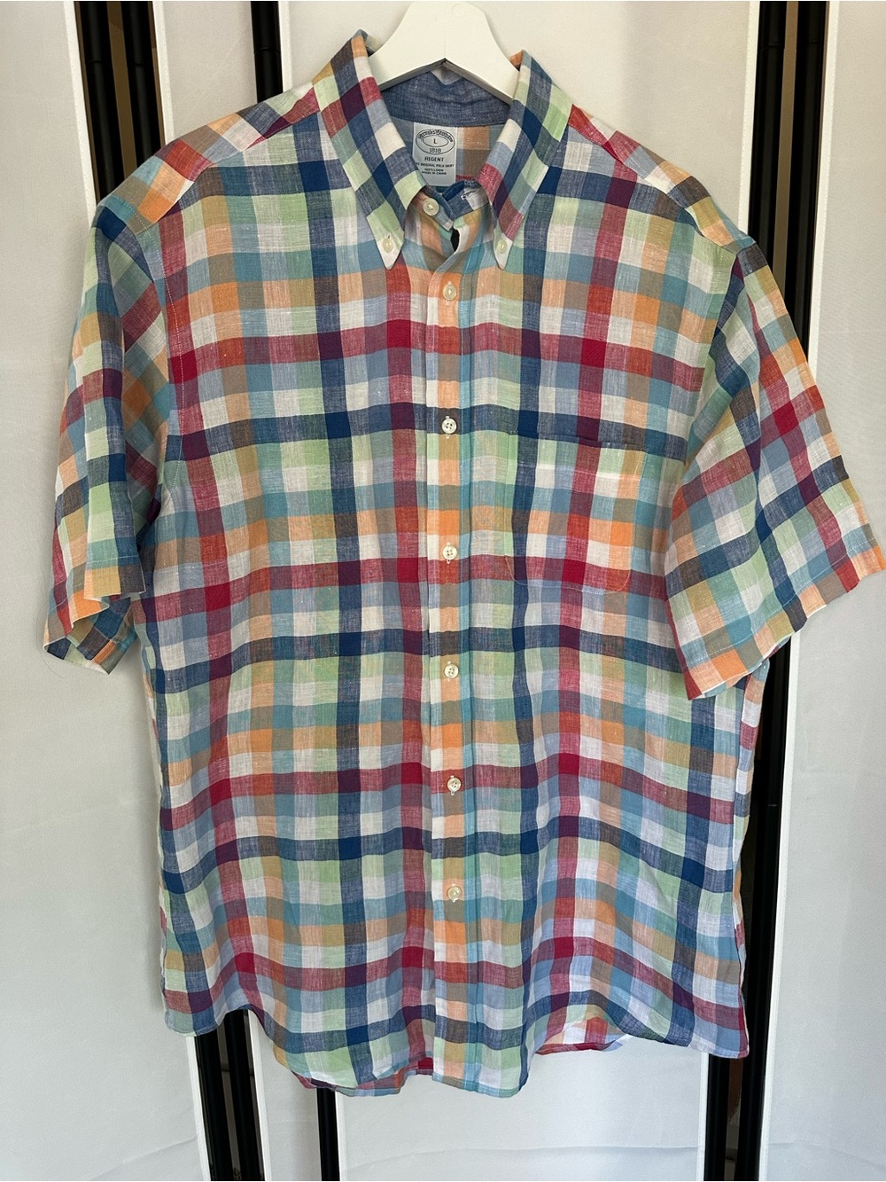 Brooks Brothers 1818 Regent Men’s L 100% Linen Plaid Short Sleeve Shirt